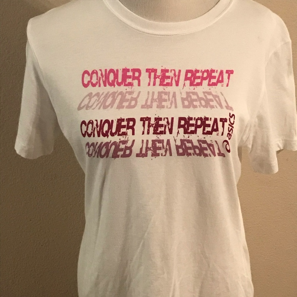 ASICS Womens Size L T-shirt Tee Shirt Short Sleeve White Cotton Short Sleeve